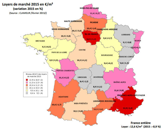 Carte des loyers en France Clameur