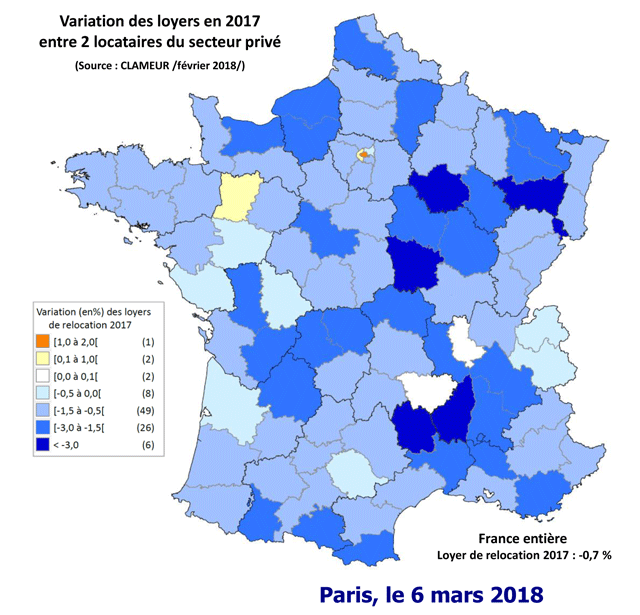 Carte de France - Variation des loyers