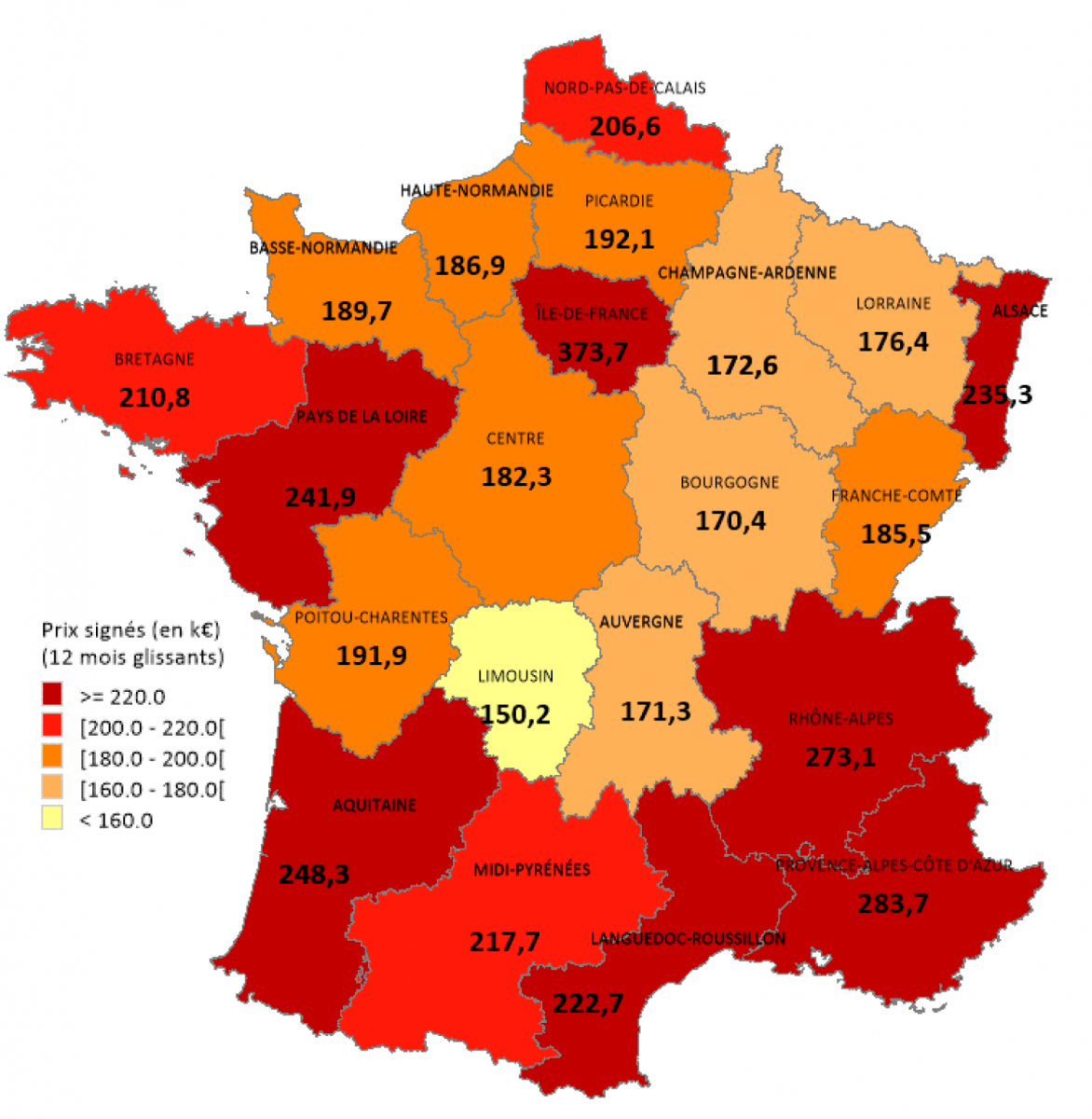 Prix immobilier moyen en France par région - LPI-SeLoger