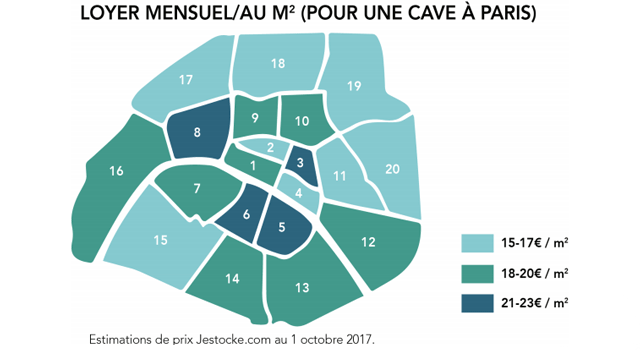 Carte des prix des loyers des Caves à Paris