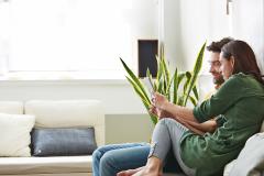 Un couple devant une tablette tactile