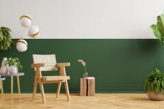 intérieur minimaliste avec fond vert