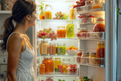 Femme en train de décorer son frigo