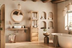 Le bois clair offre une atmosphère chaleureuse et lumineuse dans une salle de bain. © imaginima - Getty images