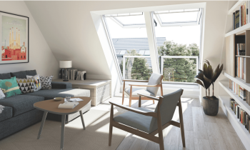 Beau salon lumineux sous les toits