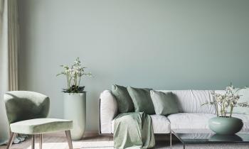 Un salon couleur vert sauge, très tendance en décoration d'intérieur