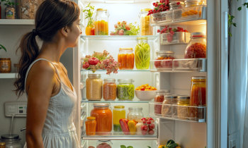 Femme en train de décorer son frigo