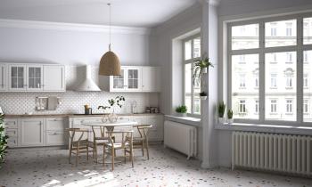 Le terrazzo fait un retour en grâce et s'associe aussi bien dans des décors vintage que dans des intérieurs contemporains. © ArchiViz - Getty images