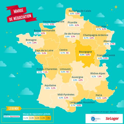 La marge de négociation dans l'hexagone et ses variations selon les régions. ©SeLoger <em>Modifier Article</em> Hausse des prix immobiliers : jusqu’où peuvent-ils aller ?