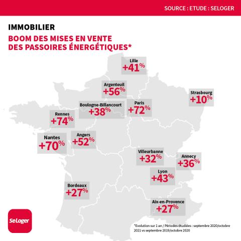 Ces villes où les mises en vente de logements énergivores accélèrent. ©SeLoger <em>Modifier Article</em> Loi Climat et Résilience : boom des mises en vente des passoires énergétiques !