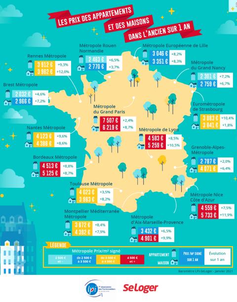 Les prix et leur évolution autour des métropoles. ©SeLoger <em>Modifier Article</em> Immobilier : La hausse des prix se poursuit sur fond de pénurie de logements