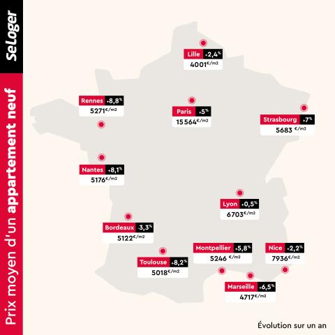 La carte de France des prix des logements neufs