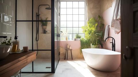 salle de bain lumineuse avec douche à l'italienne