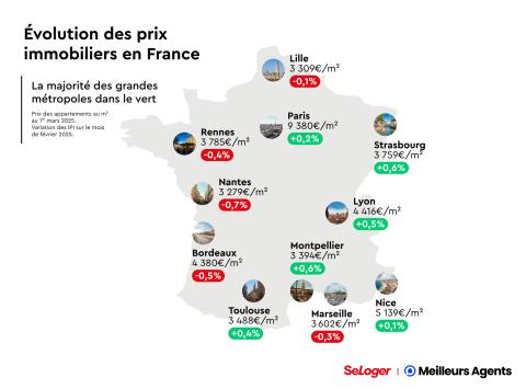 Carte de France des prix en février 2025.