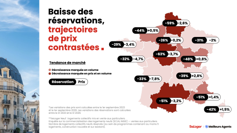 Carte de France de l'immobilier neuf en septembre 2026.