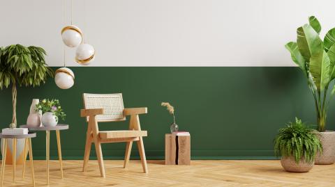 intérieur minimaliste avec fond vert