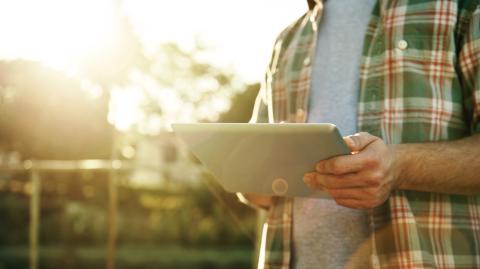 Homme en train de chercher un terrain avec gps