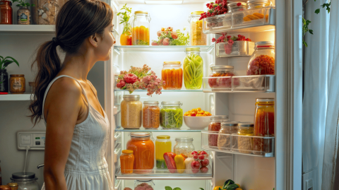 Femme en train de décorer son frigo