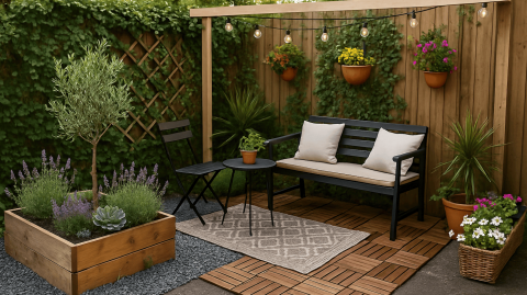 Parking d'une maison transformé en terrasse