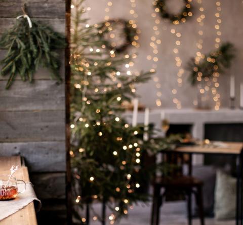 Salon chaleureux décoré pour Noël