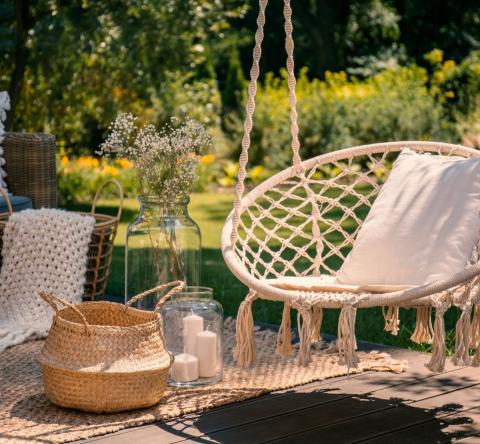 terrasse au soleil aménagée et décorée